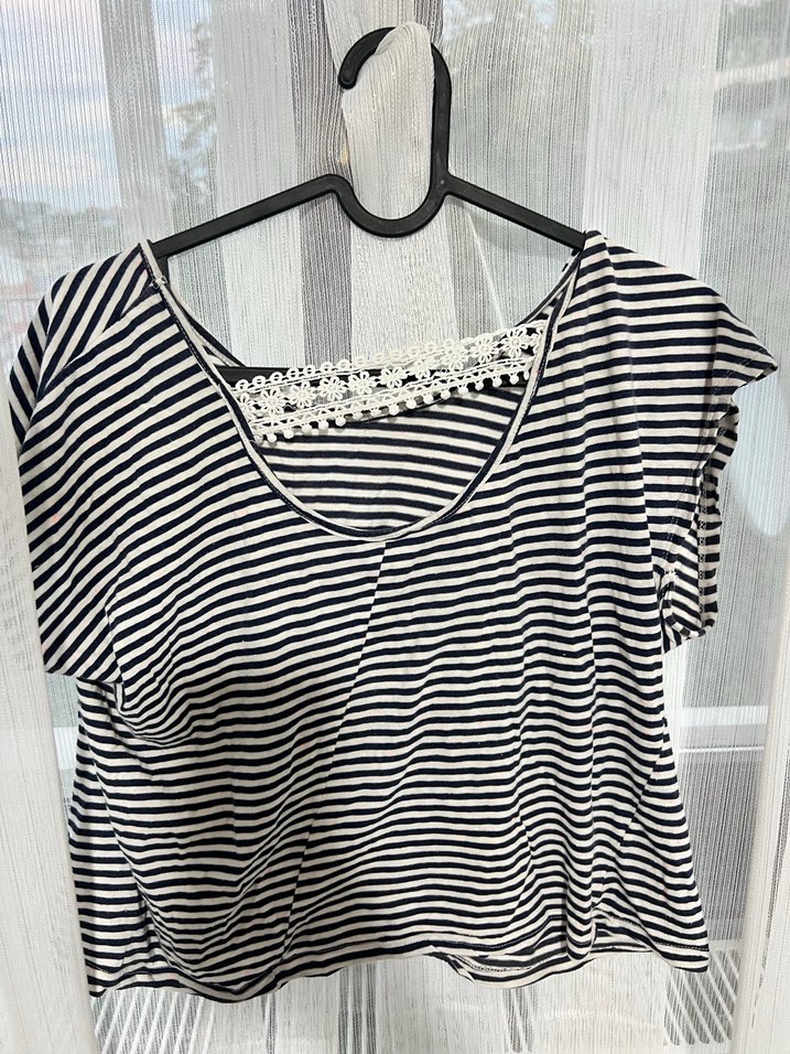 Çizgili Kısa Kollu Hamile Tişört - Görsel 2