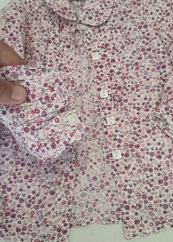 3-6 Ay Beden Bordo Çiçek Desenli Pamuklu Kız Gömlek