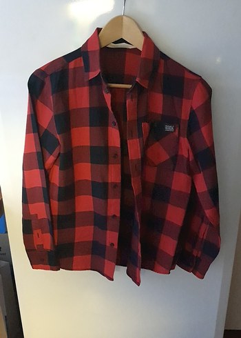 Kırmızı Kareli Düğmeli Uzun Kollu Kadın Gömlek - Görsel 2