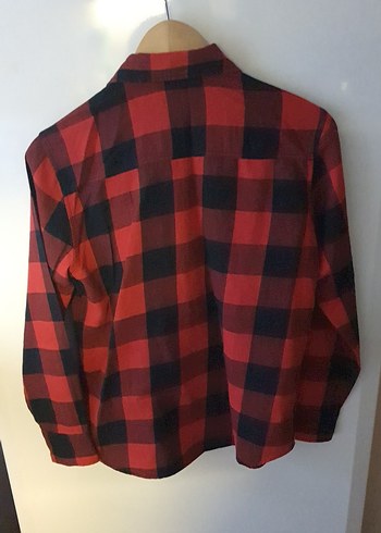 Kırmızı Kareli Düğmeli Uzun Kollu Kadın Gömlek - Görsel 5