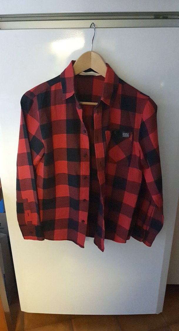 Kırmızı Kareli Düğmeli Uzun Kollu Kadın Gömlek - Görsel 2