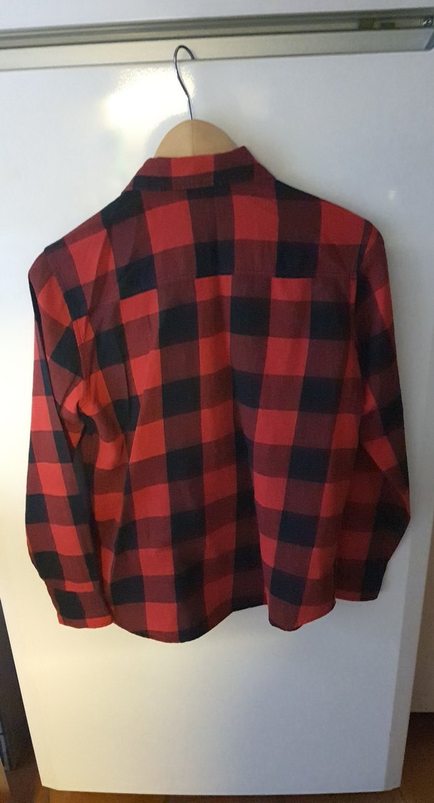 Kırmızı Kareli Düğmeli Uzun Kollu Kadın Gömlek - Görsel 5