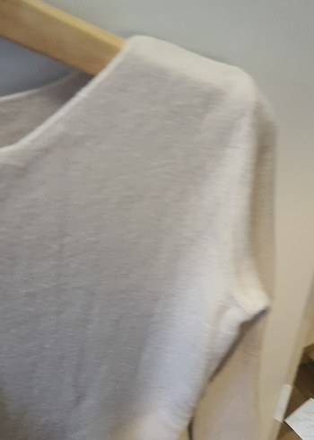 Bej Kadın Uzun Kollu Keten Kazak - Görsel 2