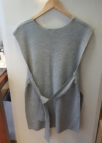 Gri V Yaka Örgü Kadın Süveter - Görsel 4