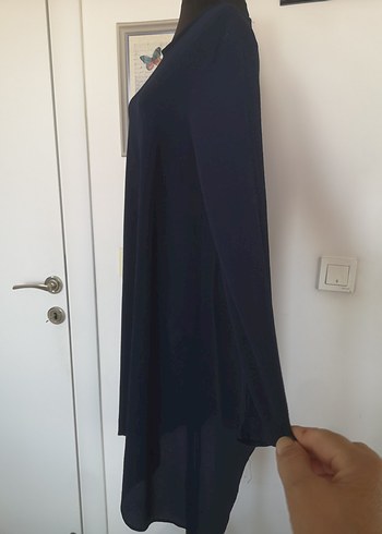 Lacivert Uzun Kollu Bürümcük Elbise - Görsel 5