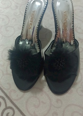 Siyah Kürklü Dolgu Topuklu Gelin Terliği | Çeyiz Terliği - Görsel 5