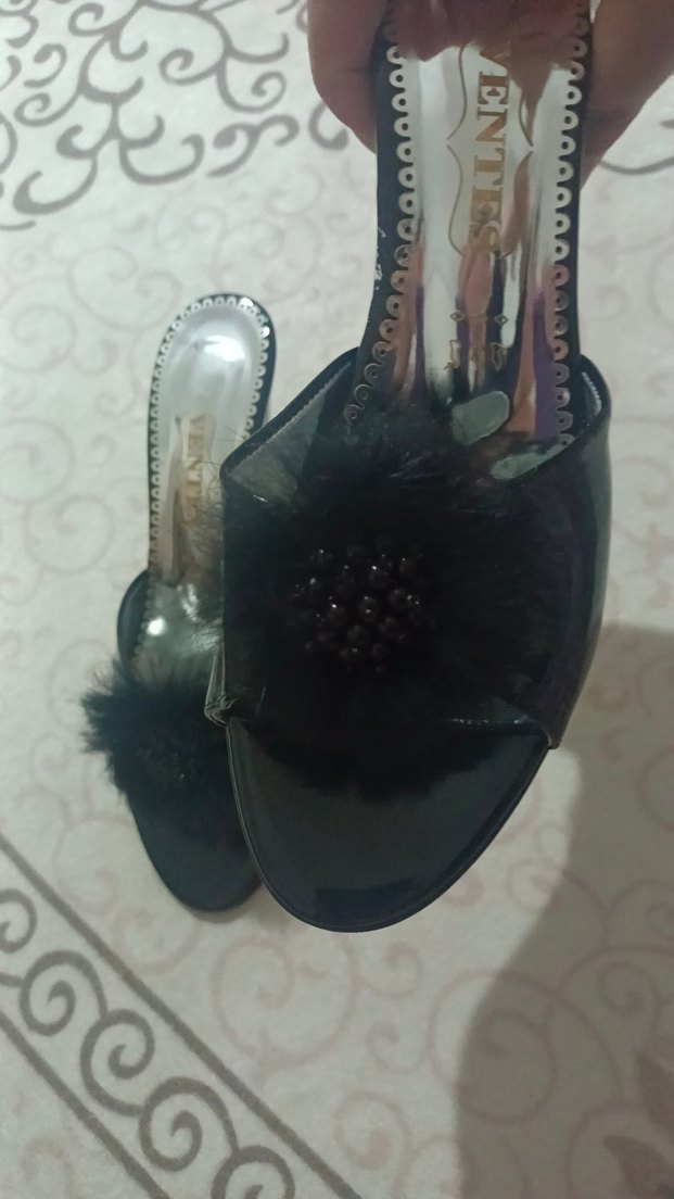 Siyah Kürklü Dolgu Topuklu Gelin Terliği | Çeyiz Terliği - Görsel 3