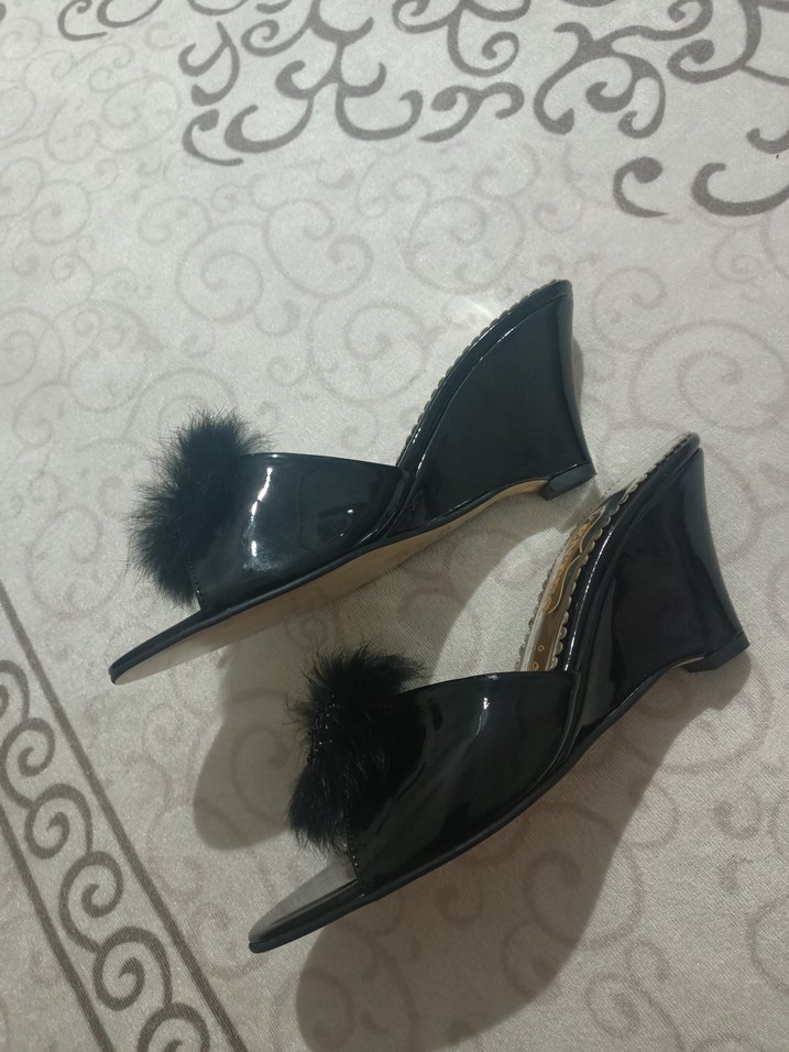 Siyah Kürklü Dolgu Topuklu Gelin Terliği | Çeyiz Terliği - Görsel 2