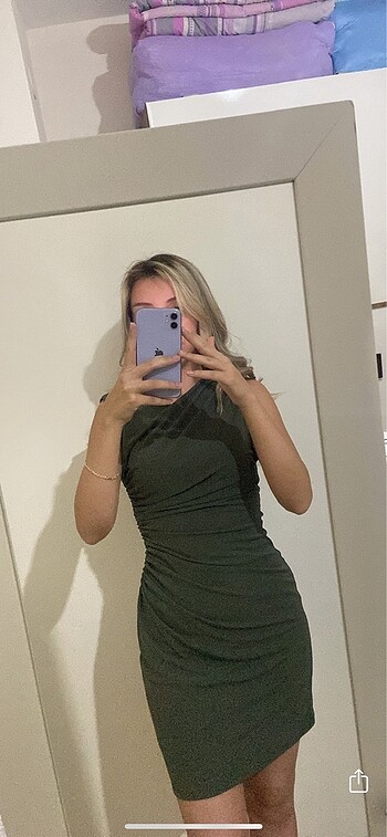 Zara ZARA HAKI DRAPELI ELBISE