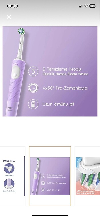 Beden Renk D103 Vitality Pro Cross Action Şarjlı Diş Fırçası - Lila