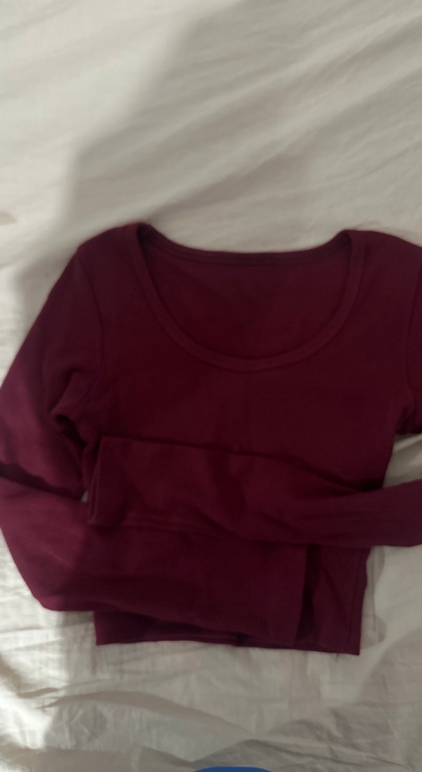 Bordo Uzun Kollu Crop Top - Görsel 2