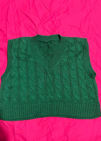 Kadın Yeşil Örgü V Yaka Süveter - Görsel 2