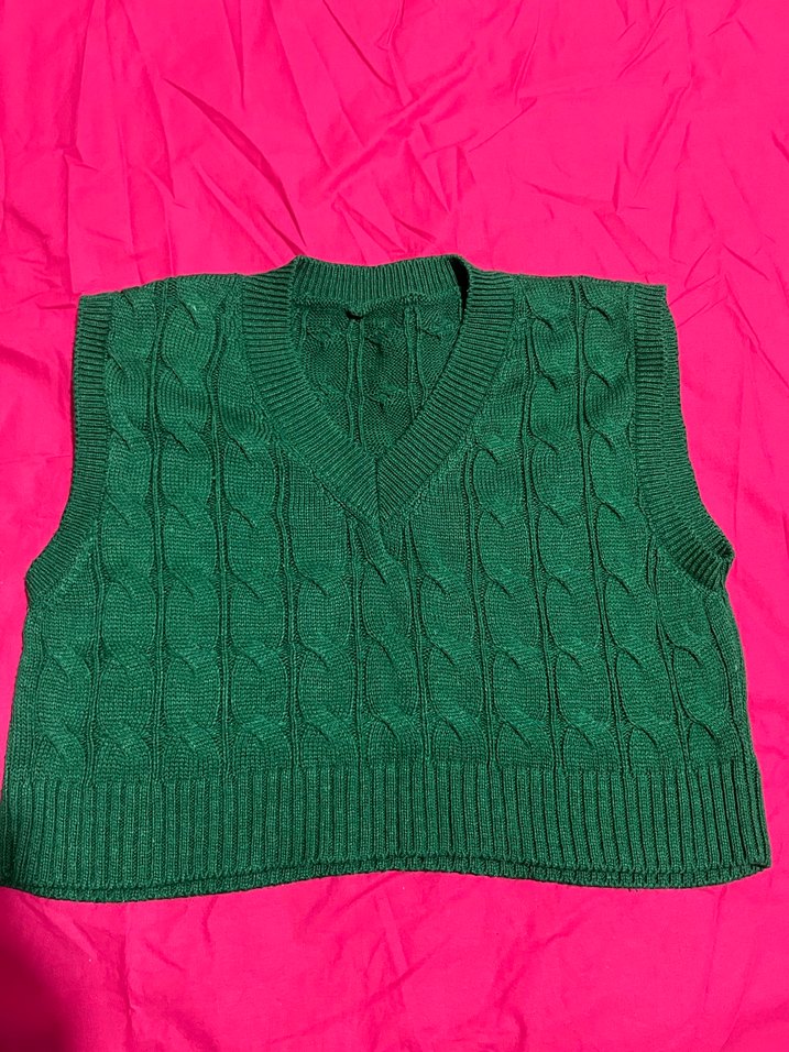 Kadın Yeşil Örgü V Yaka Süveter - Görsel 2