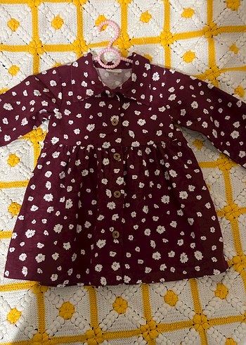 Bordo Çiçekli Uzun Kollu Kız Elbisesi - Görsel 3