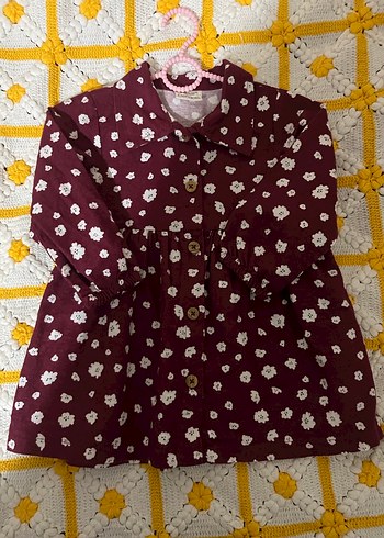 Bordo Çiçekli Uzun Kollu Kız Elbisesi - Görsel 2