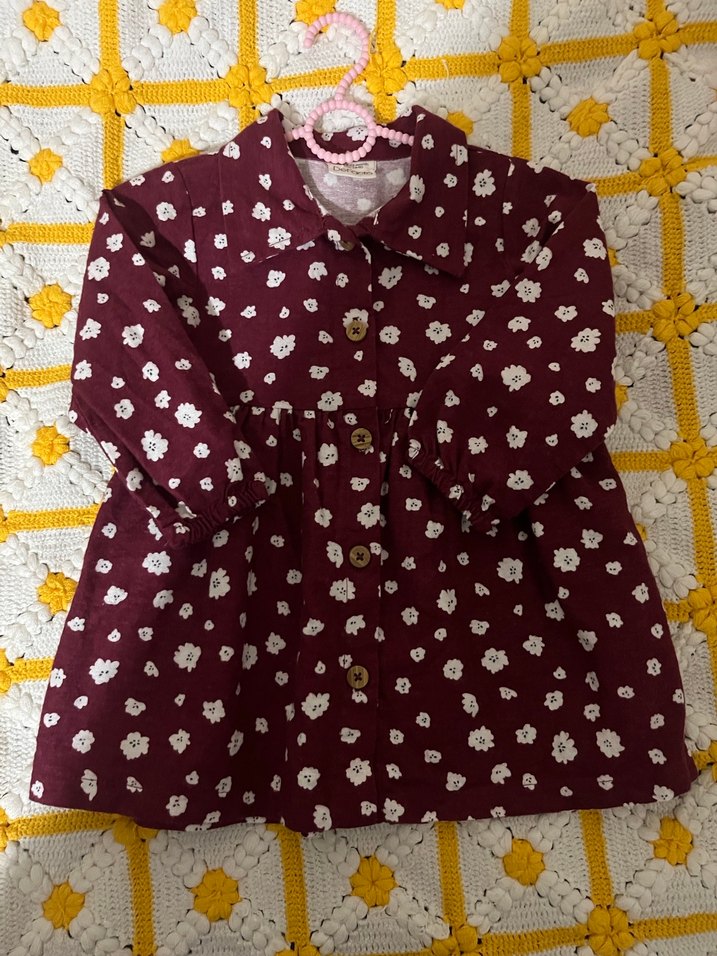 Bordo Çiçekli Uzun Kollu Kız Elbisesi - Görsel 2