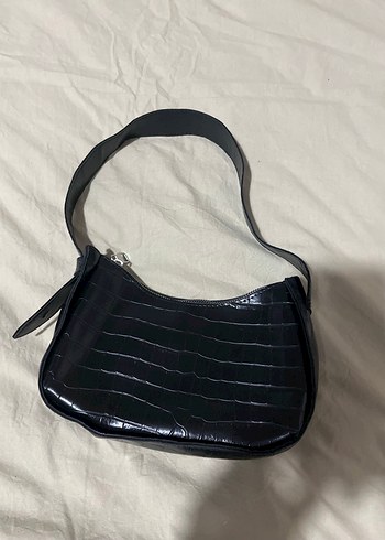 Siyah Yılan Desenli Deri Kadın Çanta - Görsel 2