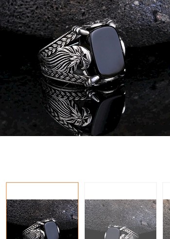 Siyah Taşlı kartal model gümüş Erkek Yüzük - Görsel 3