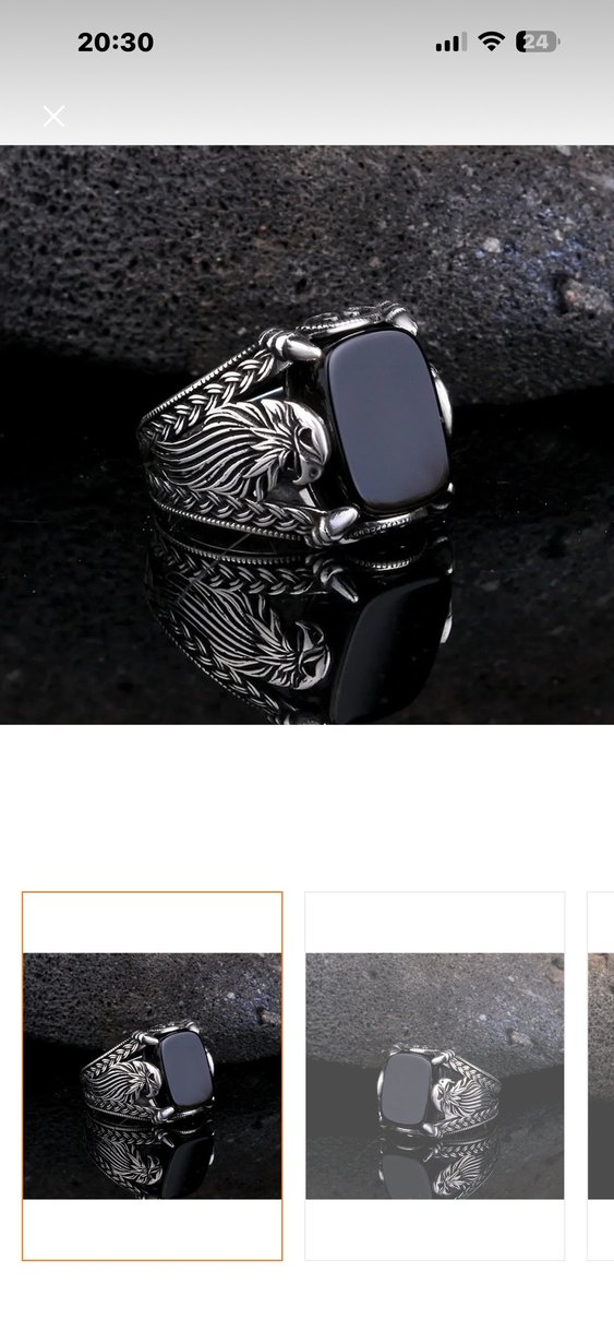 Siyah Taşlı kartal model gümüş Erkek Yüzük - Görsel 3