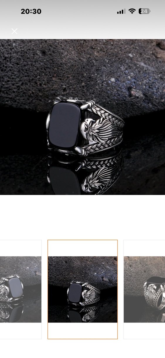 Siyah Taşlı kartal model gümüş Erkek Yüzük - Görsel 2