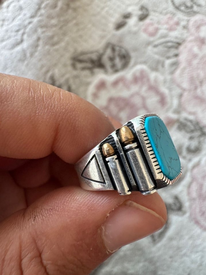 Firüze taşlı gümüş erkek yüzük - Görsel 2