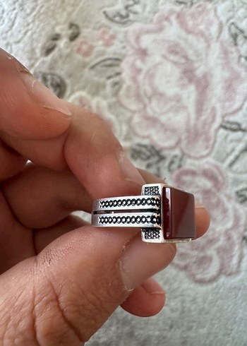 Akik taşlı gümüş erkek yüzük - Görsel 3