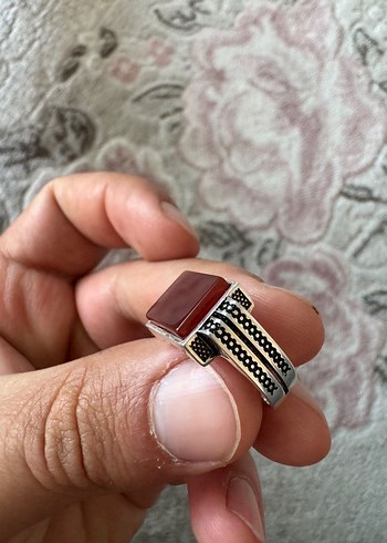 Akik taşlı gümüş erkek yüzük - Görsel 2