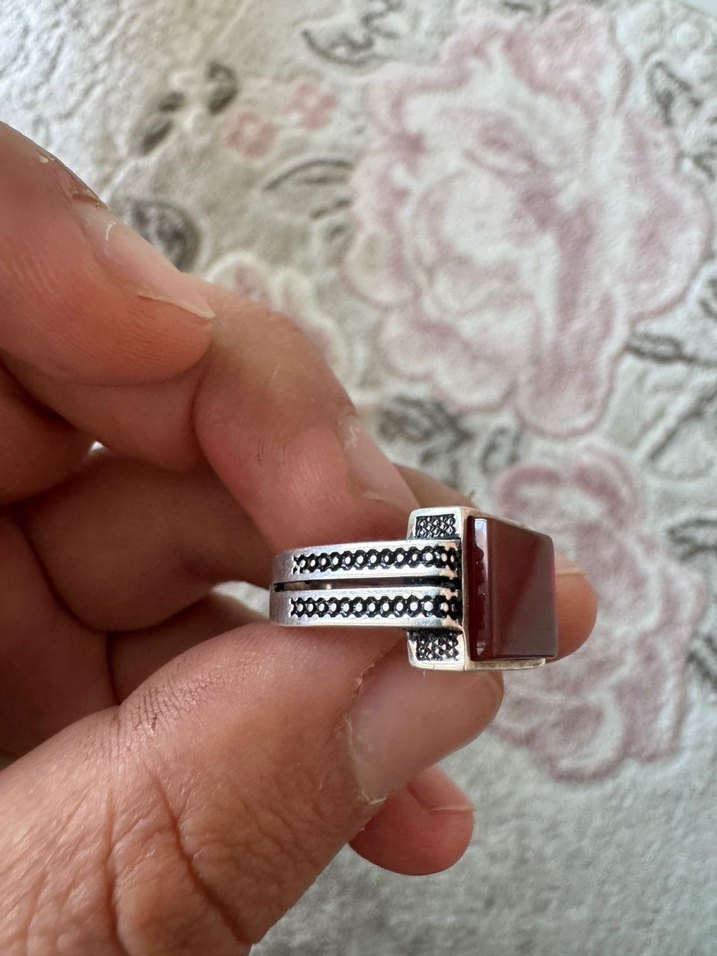 Akik taşlı gümüş erkek yüzük - Görsel 3