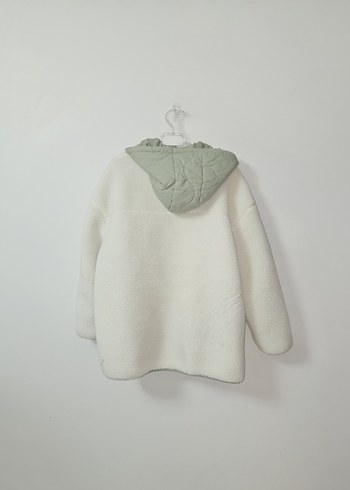 Kapüşonlu Beyaz Peluş Ceket - Görsel 4