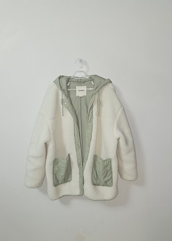 Kapüşonlu Beyaz Peluş Ceket - Görsel 2