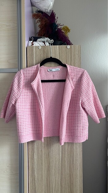 Zara pembe kısa kol hırka