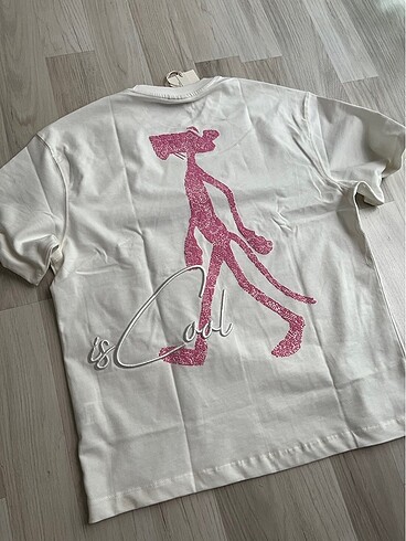 m Beden Pembe panter baskılı oversize tshirt
