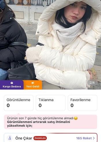 s Beden Beyaz Kapüşonlu Şişme Kaban çok iyi durumda