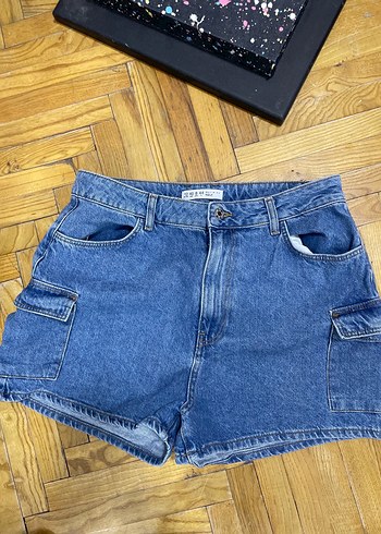 Kadın Kot Şort Bol Kesim Kemerli Mini