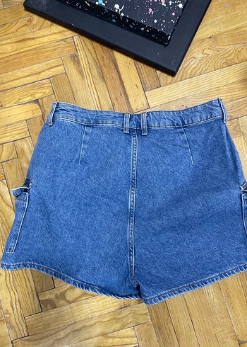 l Beden Kadın Kot Şort Bol Kesim Kemerli Mini