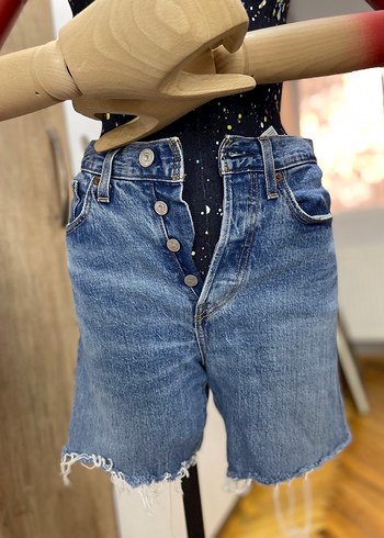Levis Düğmeli Mini Mavi Kadın Denim Şort