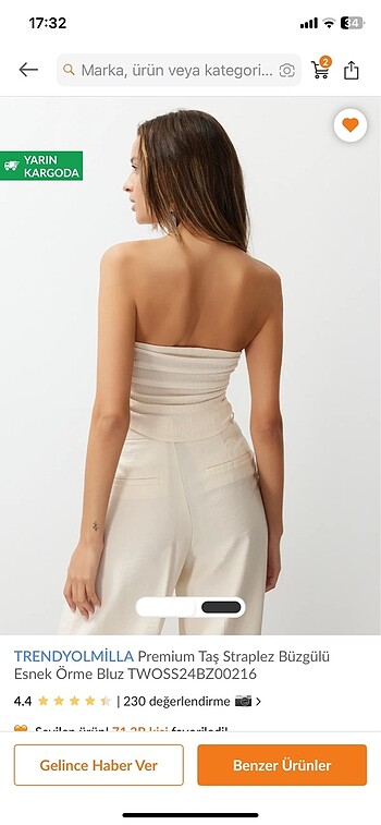 Trendyol & Milla Bej kısa crop straplez