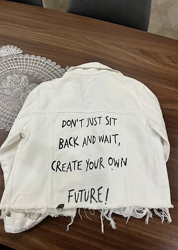 m Beden Kadın Beyaz Düğmeli Denim Ceket