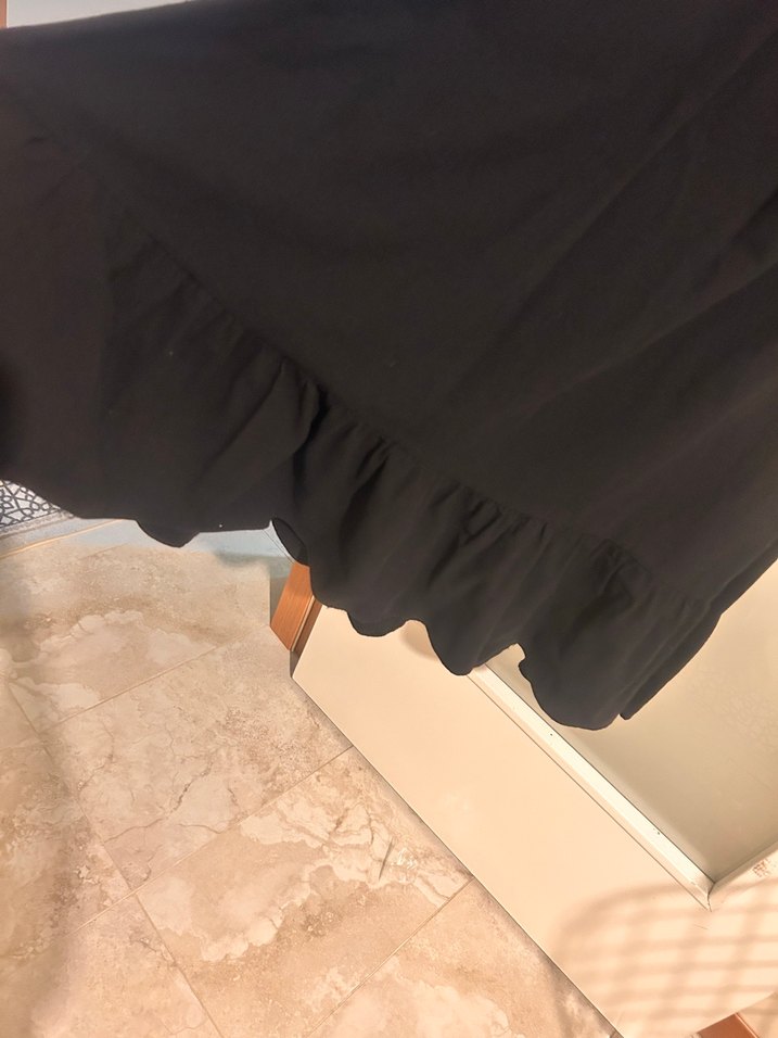 Siyah Uzun Keten Elbise, Fırfırlı, Geniş Kesim - Görsel 3