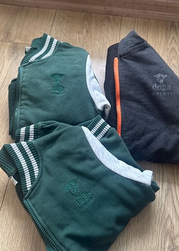 Erkek Çocuk Fermuarlı Sweatshirt - Yeşil & Gri