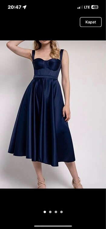 Lacivert saten elbise - Görsel 5