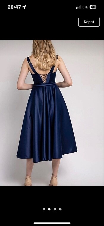 Lacivert saten elbise - Görsel 6