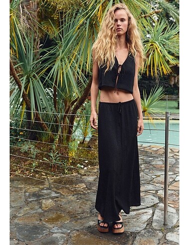 Zara Zara Dokulu Midi Etek