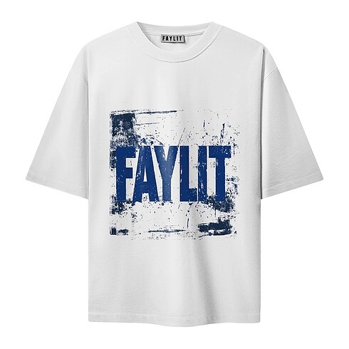 Faylit Oversize Beyaz Unisex Tişört