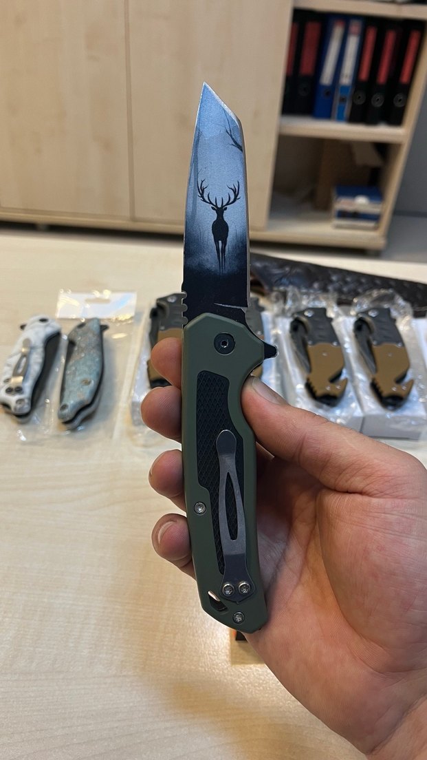 Geyik Figürlü Katlanır Bıçak - Haki - Görsel 2