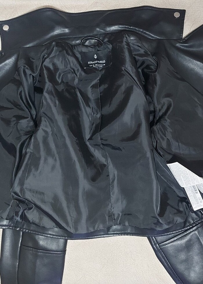 Stradivarius Kemerli Suni Deri Biker Ceket - Görsel 3
