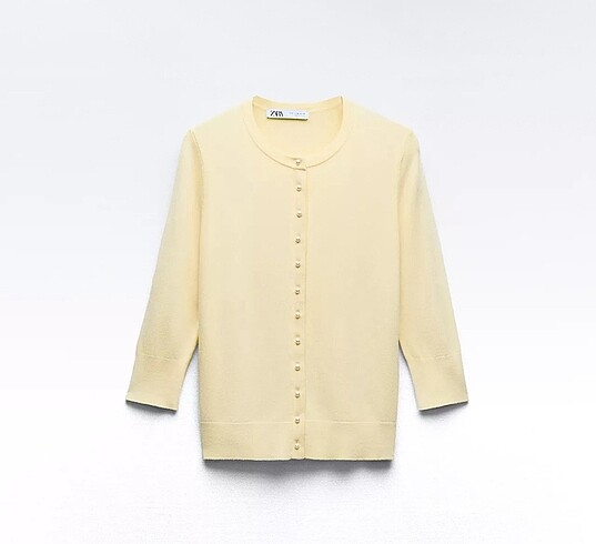 ZARA Pastel sarı suni inci düğmeli triko hırka