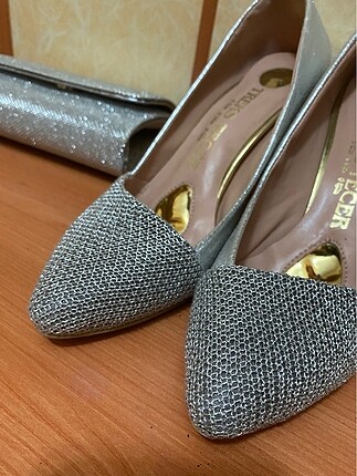Metalik Stiletto ve Portföy Çantası