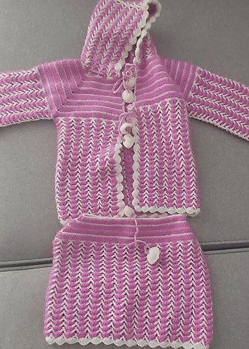 Pembe Kız Çocuk Örgü Takım