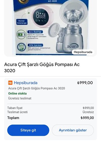 Acura Çift Şarjlı Göğüs Pompası AC 3020 Mavi